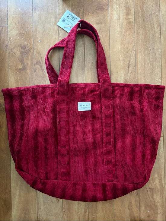 Sezane Handbags - Sézane Deep Red Corduroy Tote